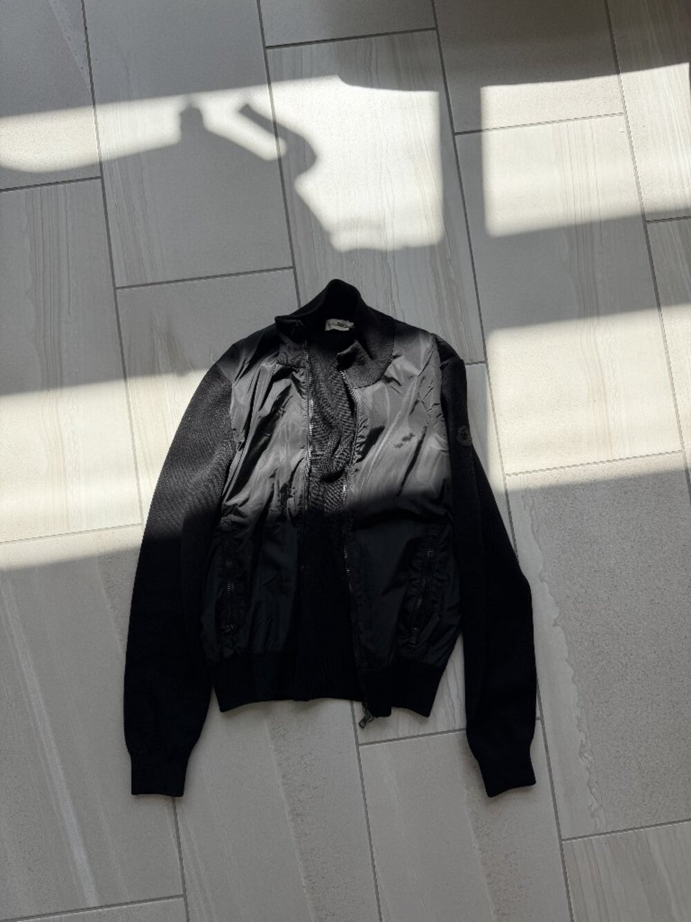 Moncler Black Zip Jacket with Knit Sleeves